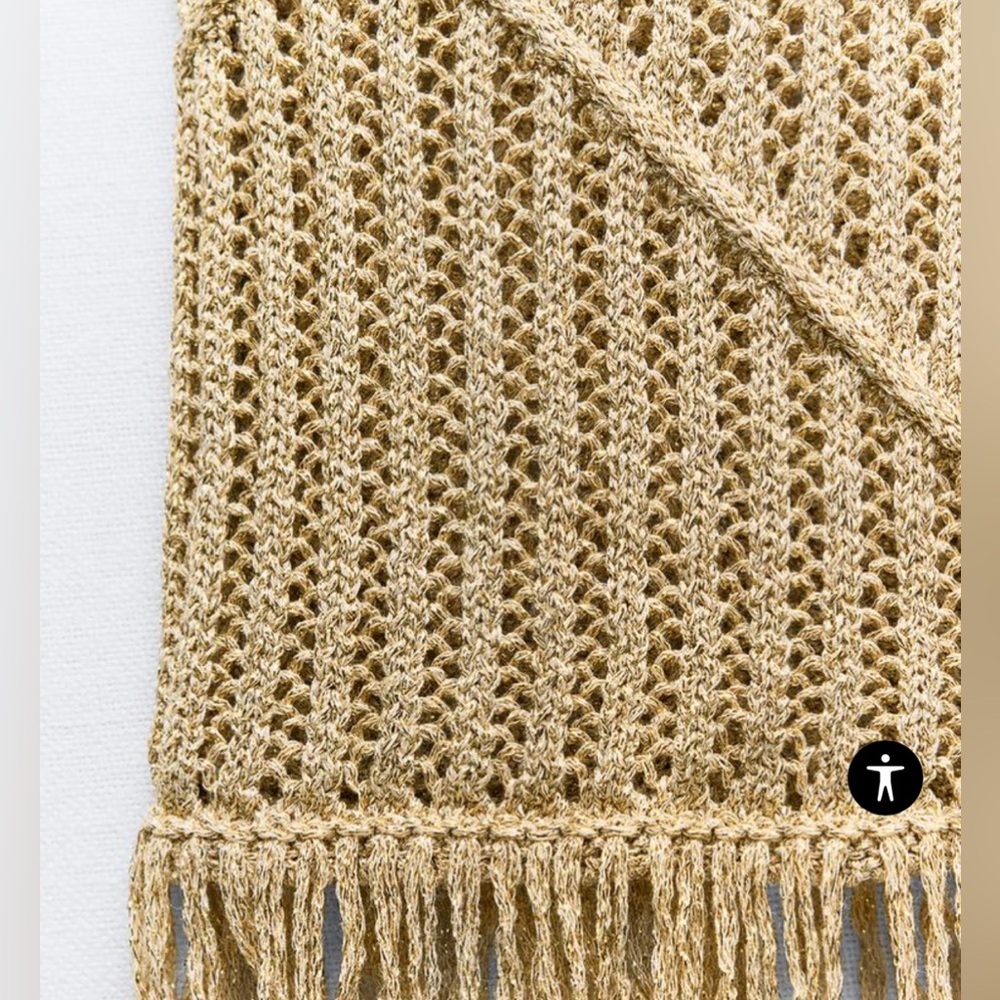 NWT Zara METALLIC THREAD FRINGED KNIT TOP in Golden Size Small - Picture 5 of 7